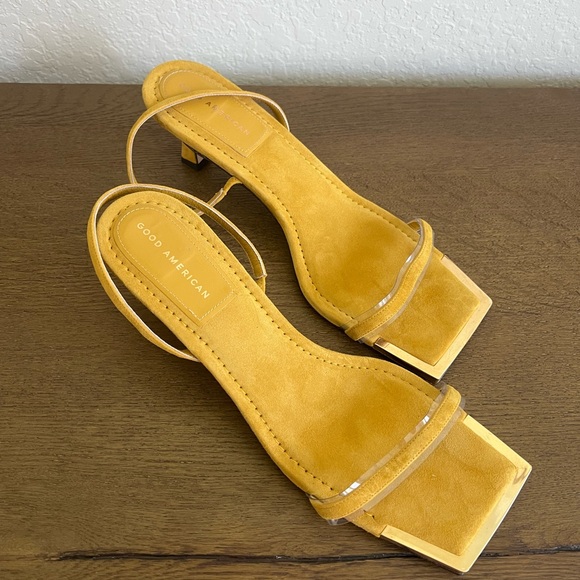 Good American Mustard Yellow Heeled Sandals - Picture 1 of 3
